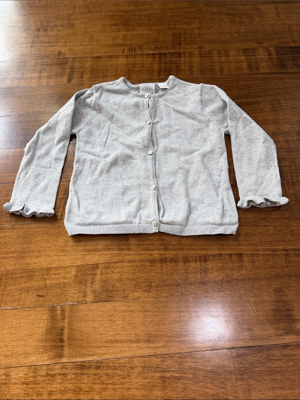 Zara Light Gray Button-Up Ruffle Cuff Cardigan